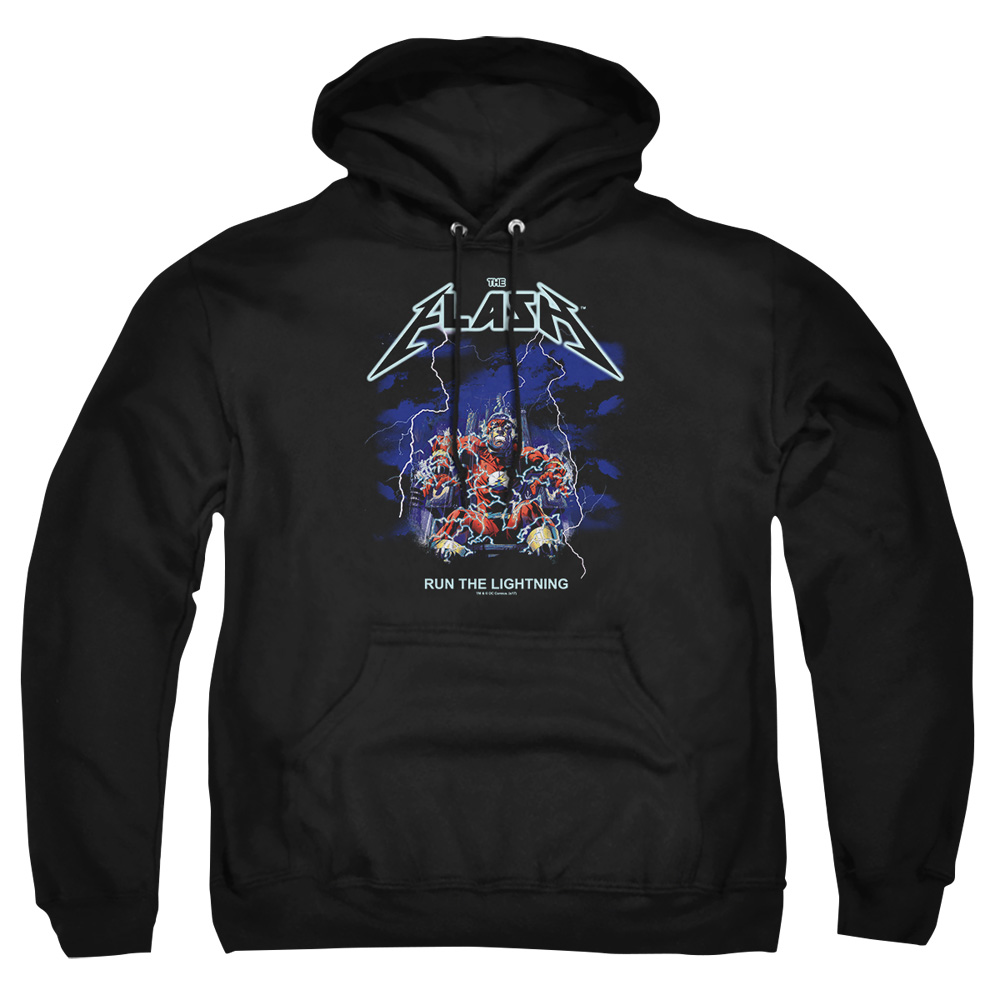 JLA797-AFTH-2 DC Flash Run The Lightning Adult Pullover Hoodie, Black - Medium