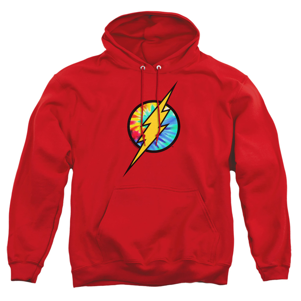JLA802-AFTH-4 DC Flash Tie Dye Flash Logo Adult Pullover Hoodie, Red - Extra Large