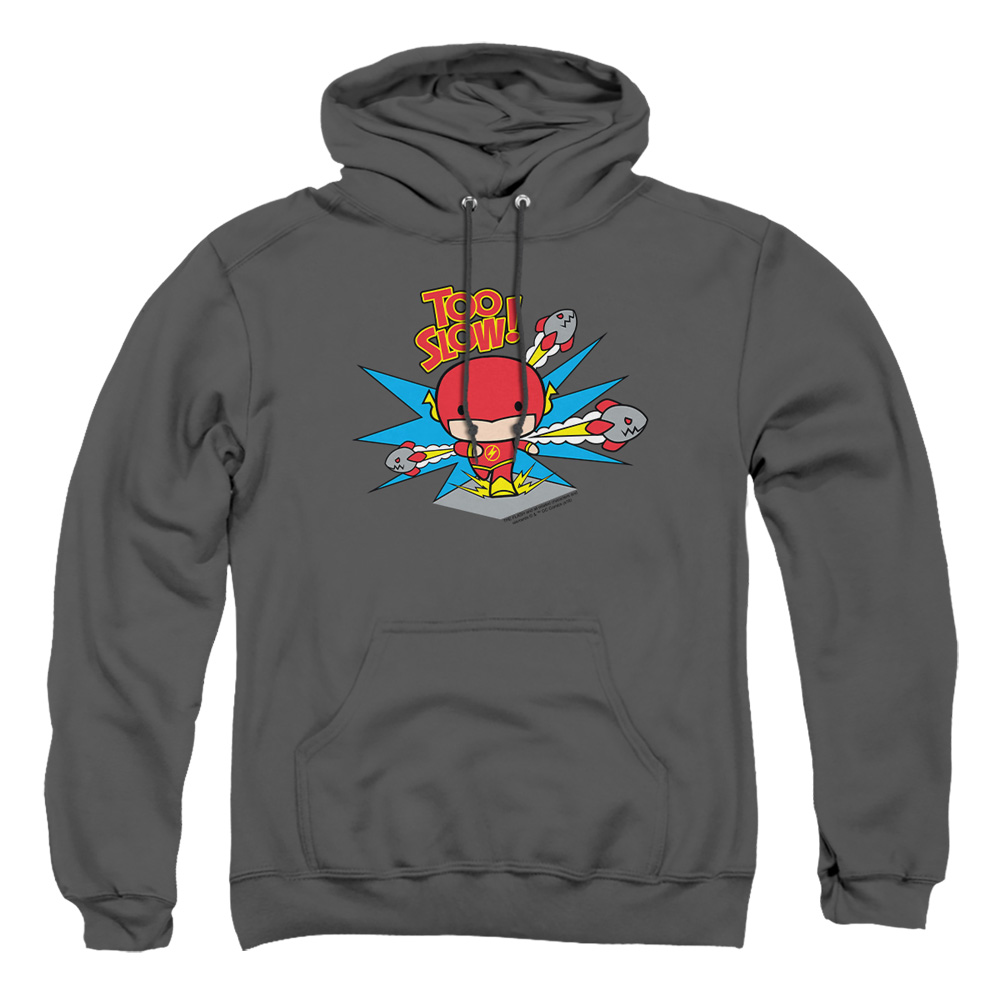 JLA821-AFTH-6 DC Flash Too Slow Adult Pullover Hoodie, Charcoal - 3X