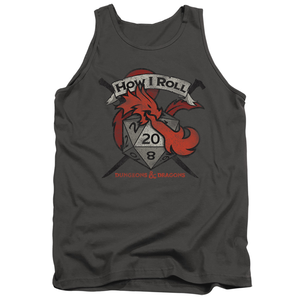 HBRO687-TK-1 Dungeons & Dragons How I Roll D & D Adult Tank Top, Charcoal - Small