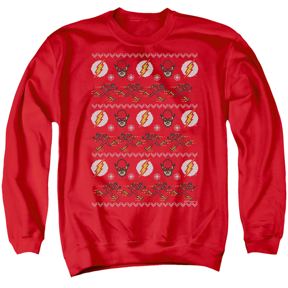 JLA770-AS-1 DC Flash The Flash Ugly Christmas Sweater Adult Crewneck Sweatshirt, Red - Small
