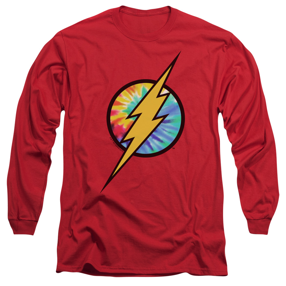 JLA802-AL-2 DC Flash Tie Dye Flash Logo Adult Long Sleeve T-Shirt, Red - Medium