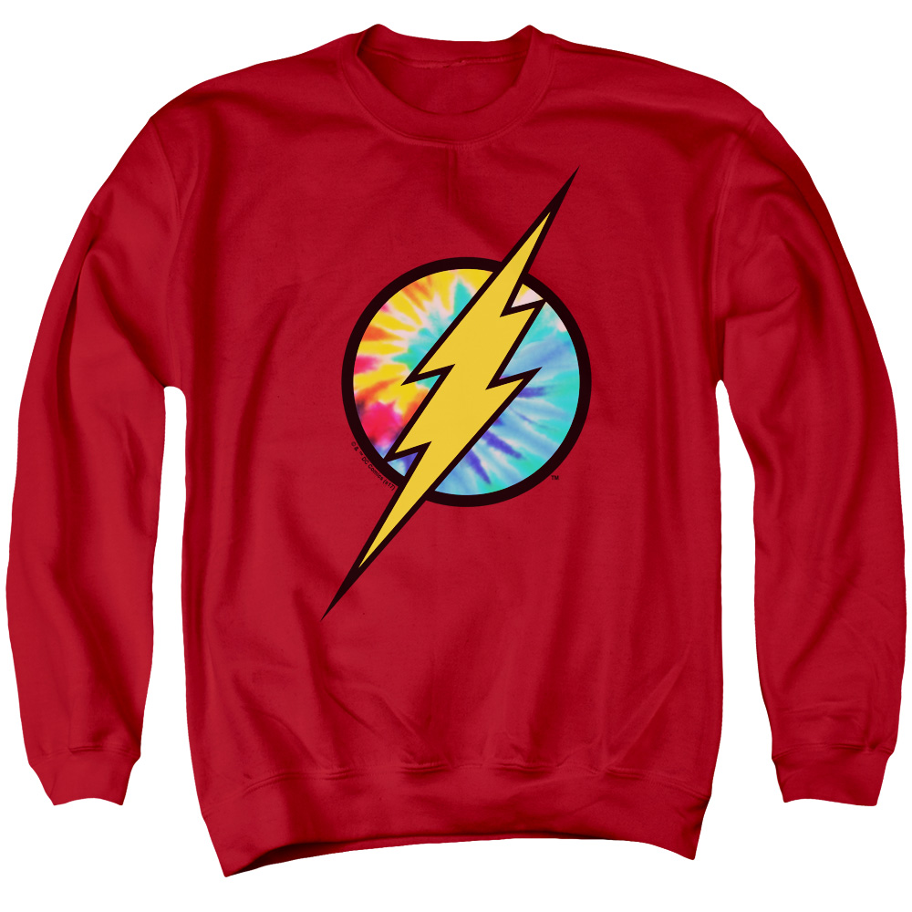 JLA802-AS-4 DC Flash Tie Dye Flash Logo Adult Crewneck Sweatshirt, Red - Extra Large