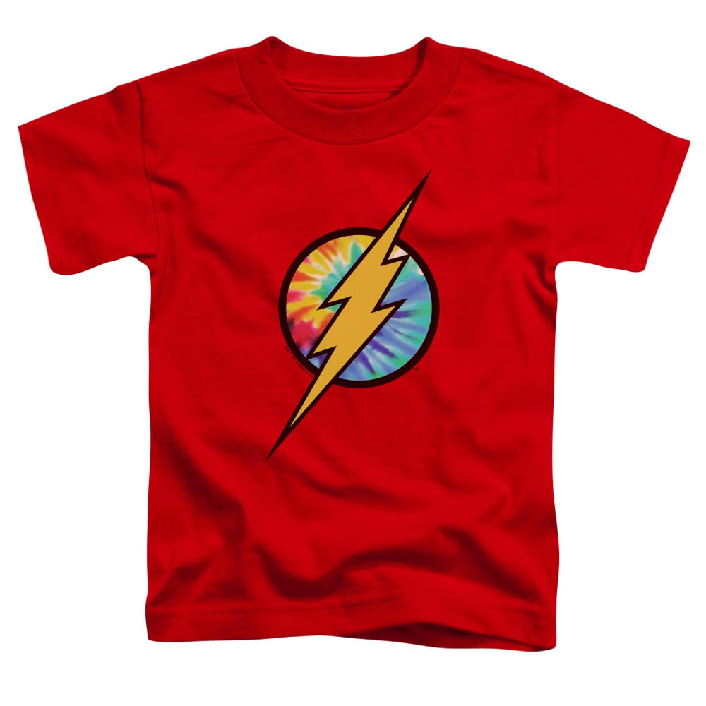 JLA802-TT-1 DC Flash Tie Dye Flash Logo Toddler Short Sleeve T-Shirt, Red - Small 2T