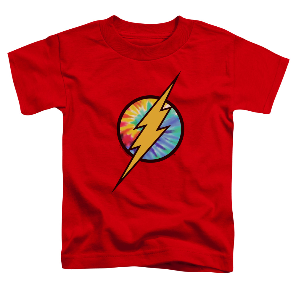 JLA802-TT-2 DC Flash Tie Dye Flash Logo Toddler Short Sleeve T-Shirt, Red - Medium 3T