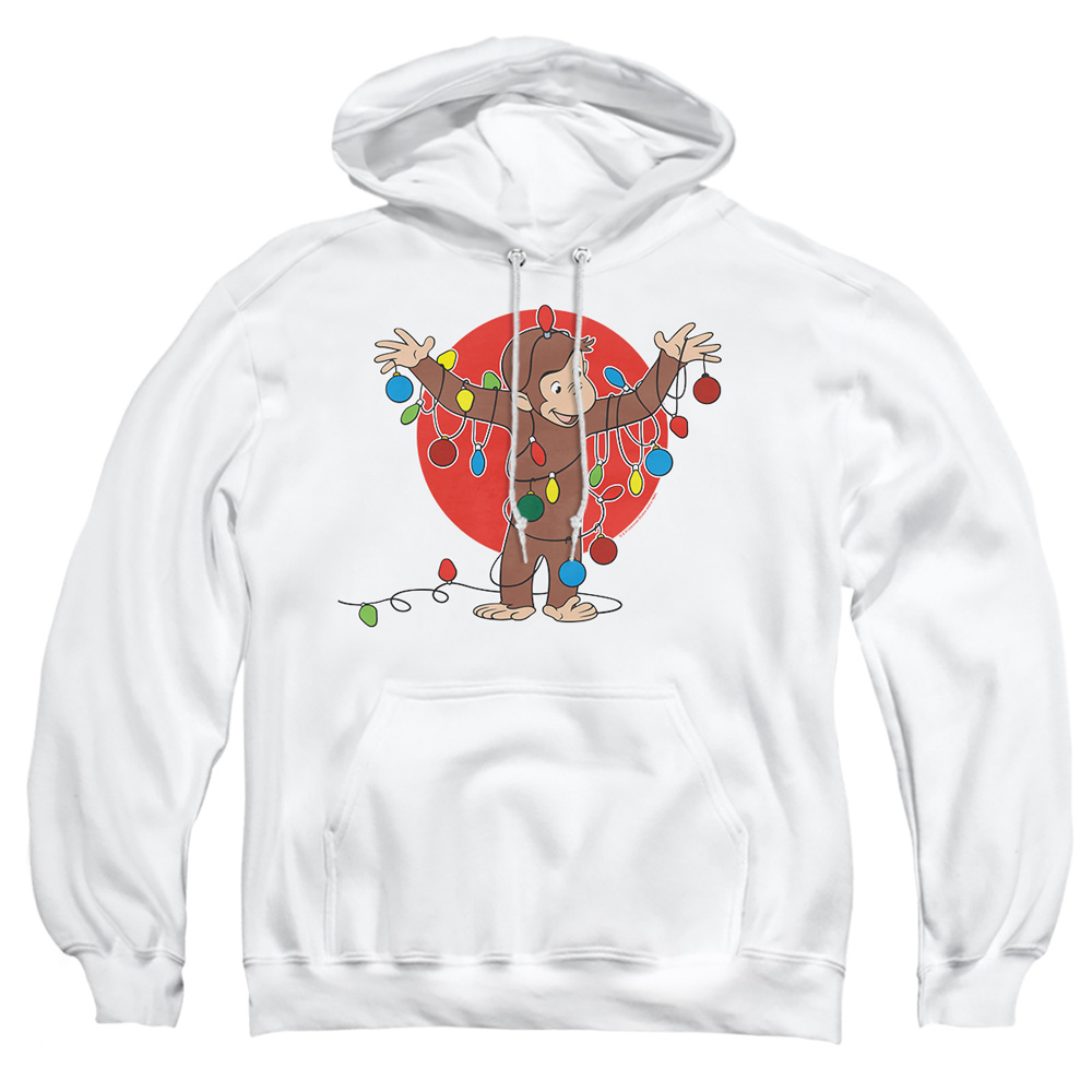 UNI1234-AFTH-3 Curious George Lights Adult Pullover Hoodie, White - Large