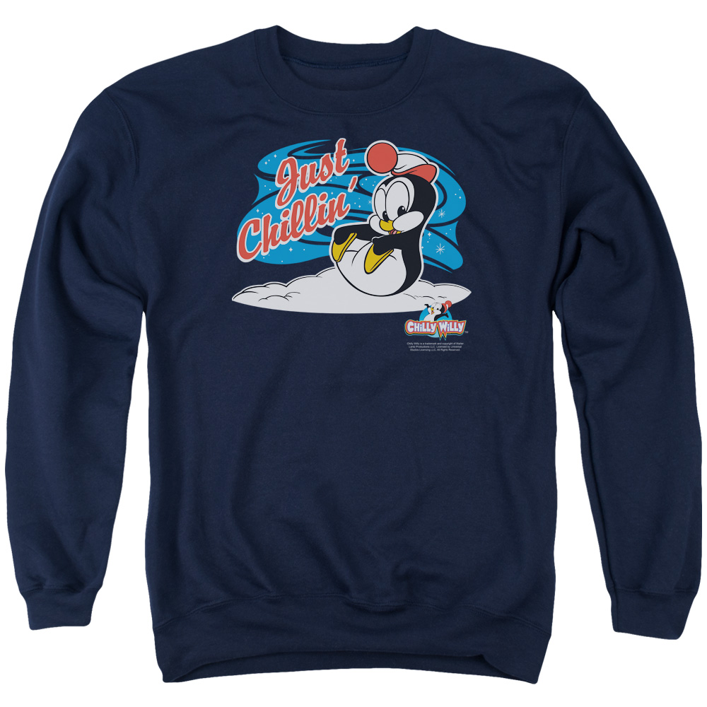 UNI195-AS-2 Chilly Willy Just Chillin Adult Crewneck Sweatshirt, Navy - Medium