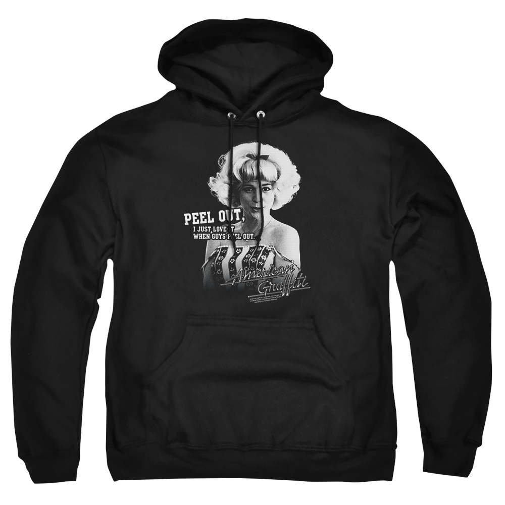 UNI209-AFTH-2 American Graffiti Peel Out Adult Pullover Hoodie, Black - Medium