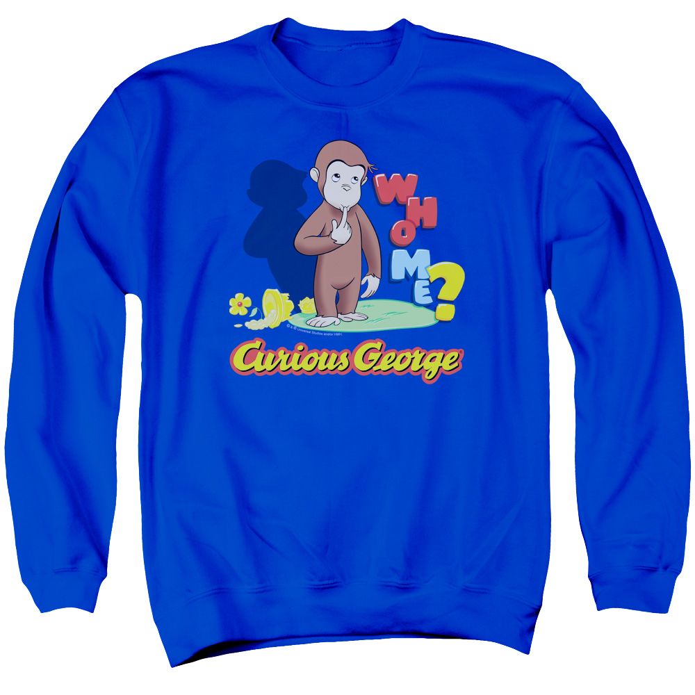 UNI659-AS-5 Curious George Who Me Adult Crewneck Sweatshirt, Royal - 2X