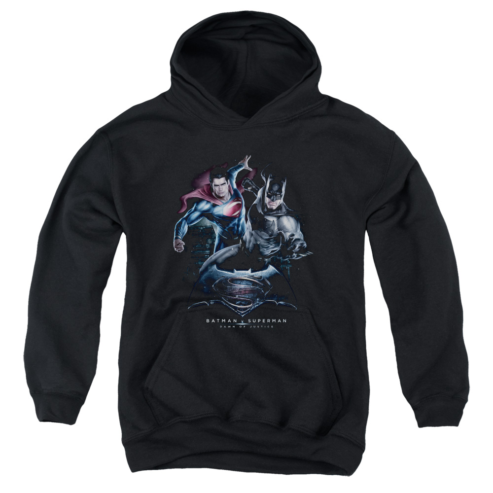 BVS175-YFTH-2 Batman vs Superman Team Up Youth Hooded Sweatshirt, Black - Medium
