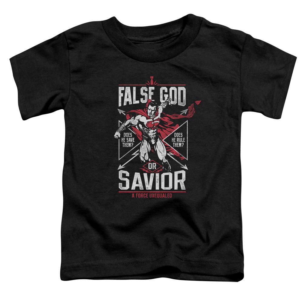 BVS185-KT-1 Batman vs Superman False God or Savior Toddler Short Sleeve T-Shirt, Black - Large 4T