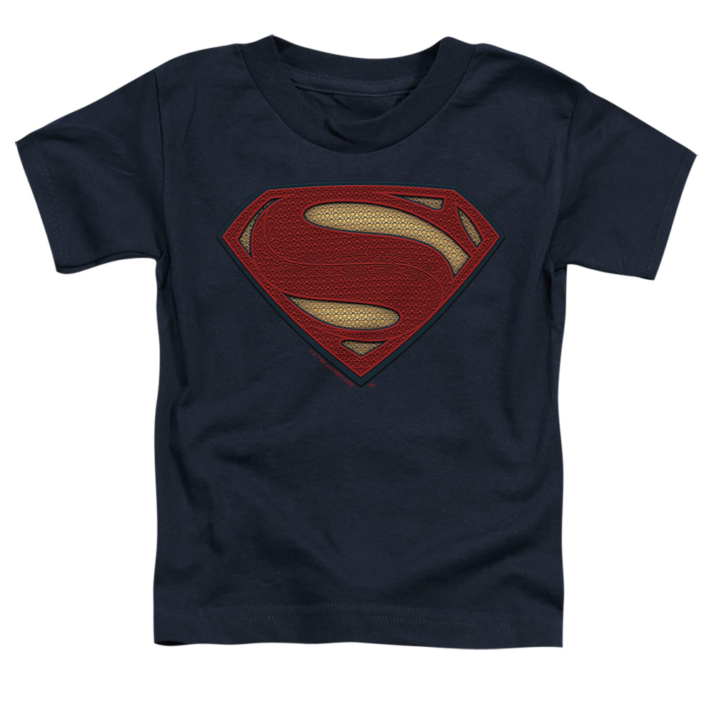 BVS239-TT-3 Batman vs Superman Superman Costume Shield Toddler Short Sleeve T-Shirt, Navy - Large 4T