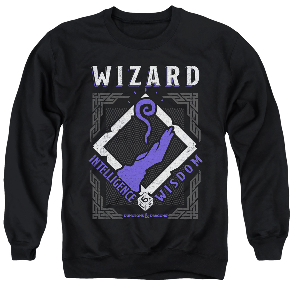 HBRO667-AS-2 Dungeons & Dragons Wizard Adult Crewneck Sweatshirt, Black - Medium