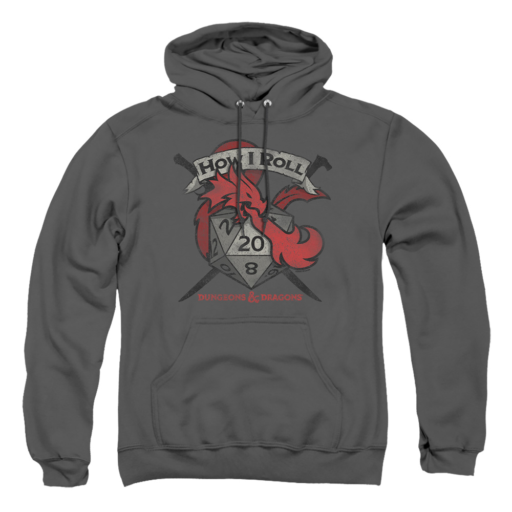 HBRO687-AFTH-1 Dungeons & Dragons How I Roll D & D Adult Pullover Hoodie, Charcoal - Small