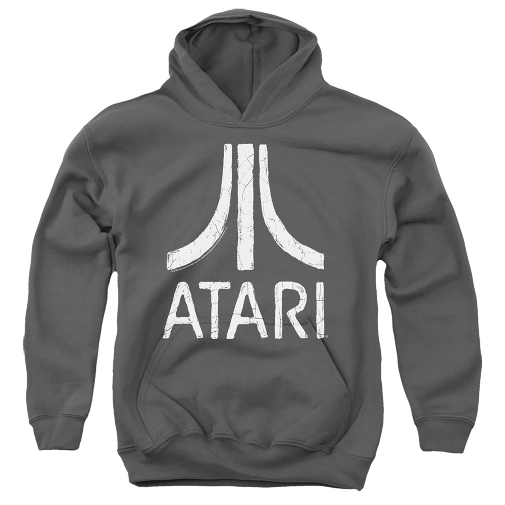 ATRI103B-YFTH-4 Atari Rough Logo Youth Hooded Sweatshirt, Charcoal - Extra Large