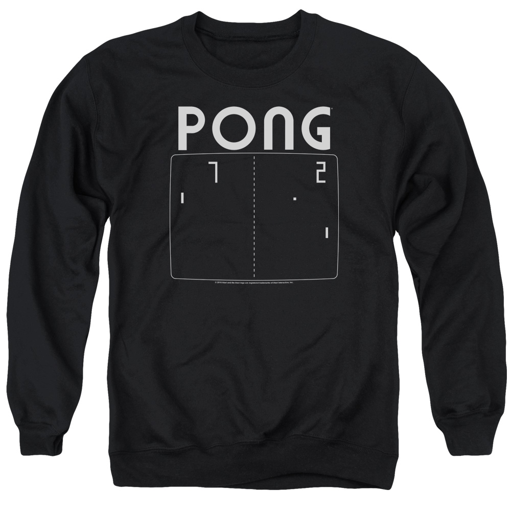 ATRI143-AS-5 Atari Pong Screen Adult Crewneck Sweatshirt, Black - 2X