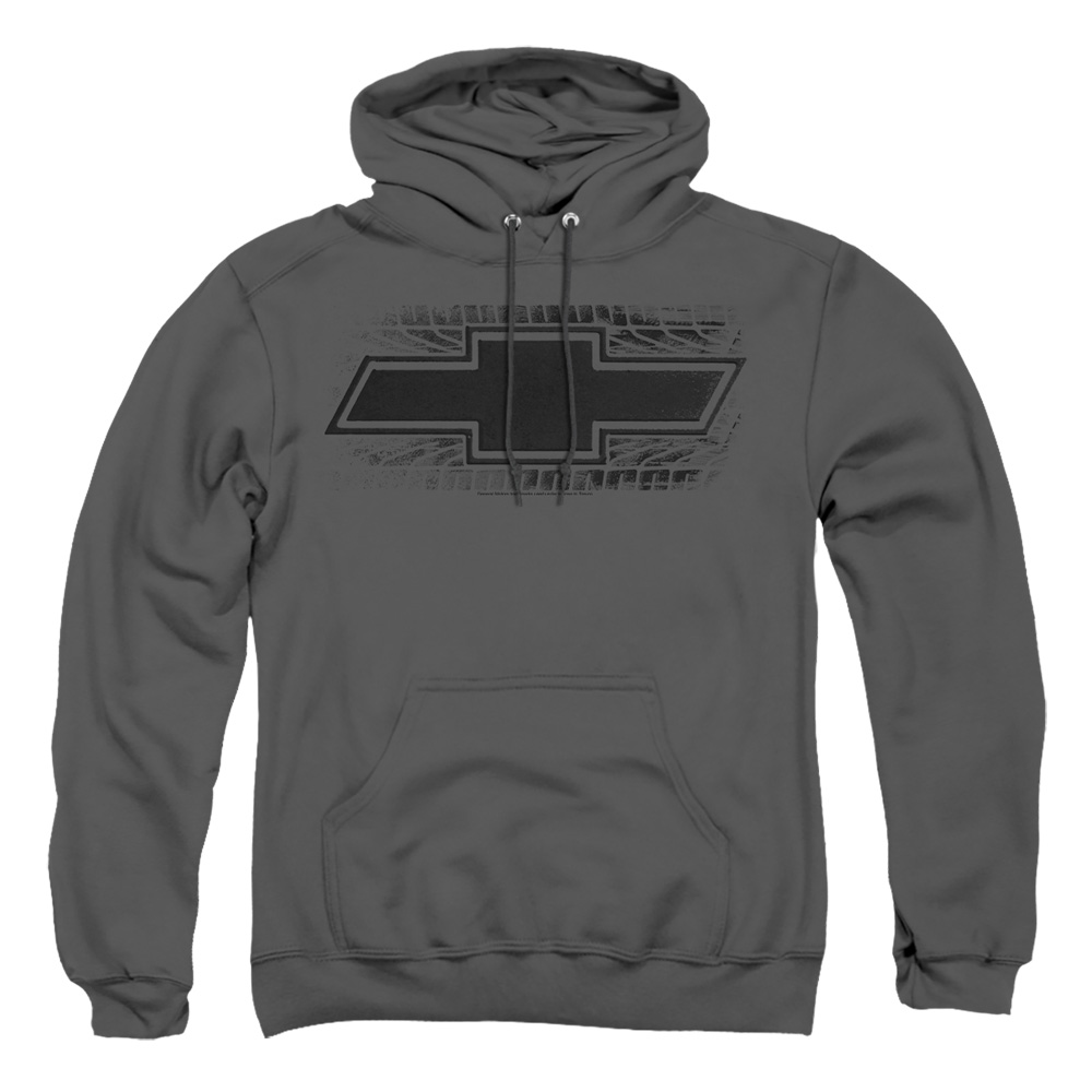 CHV122-AFTH-1 Chevrolet Bowtie Burnout Adult Pullover Hoodie, Charcoal - Small
