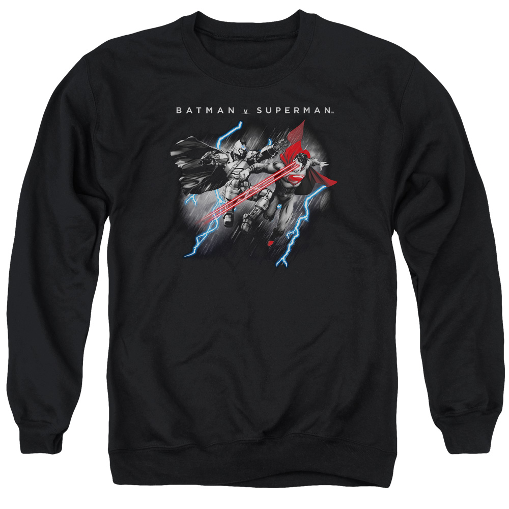 BVS144-AS-4 Batman vs Superman Lightning Fight Adult Crewneck Sweatshirt, Black - Extra Large