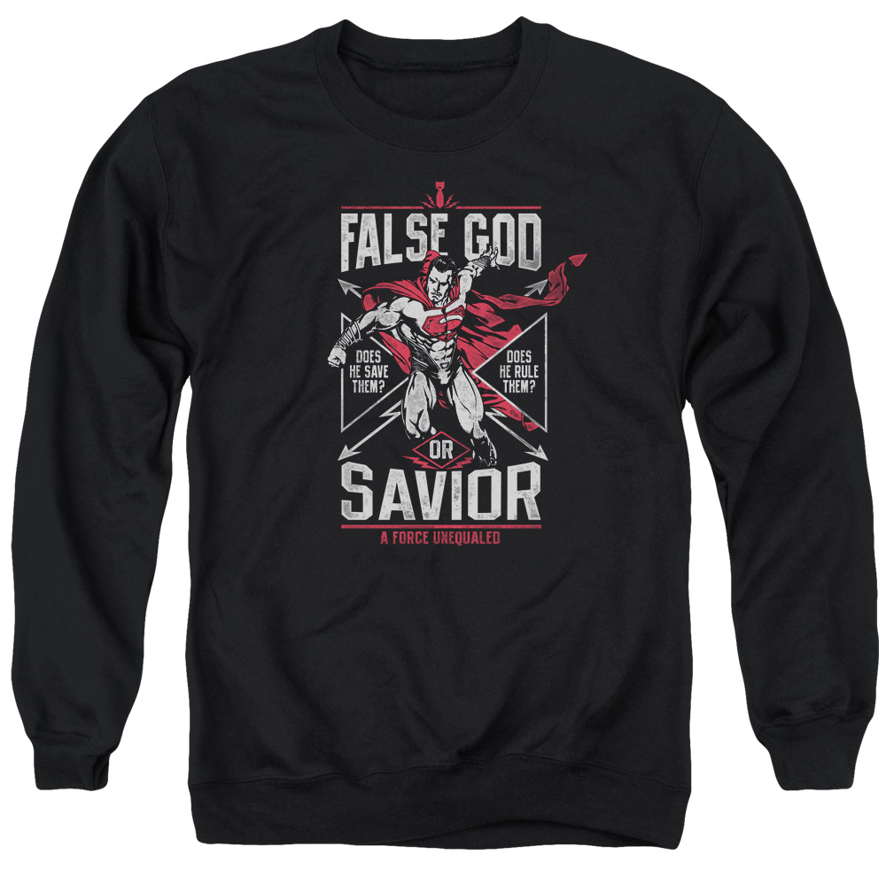 BVS185-AS-3 Batman vs Superman False God or Savior Adult Crewneck Sweatshirt, Black - Large