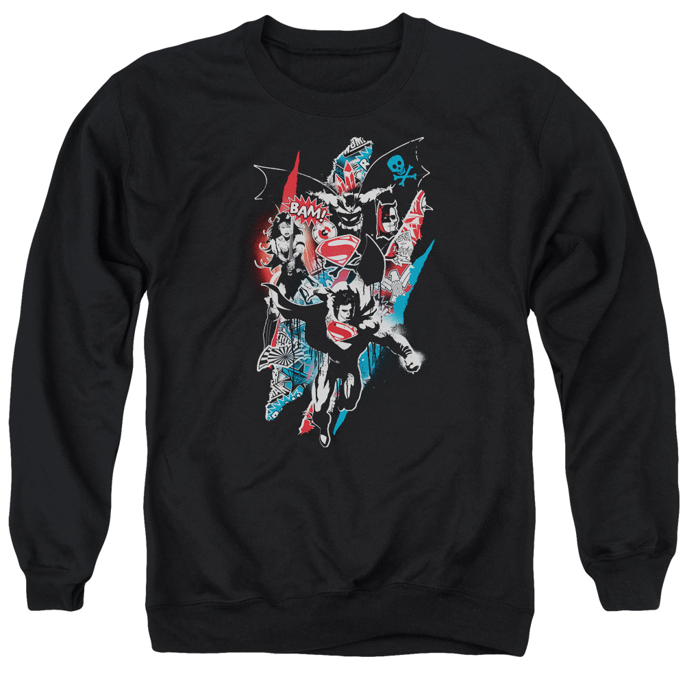 BVS199-AS-4 Batman vs Superman Ripped Trio 2 Adult Crewneck Sweatshirt, Black - Extra Large