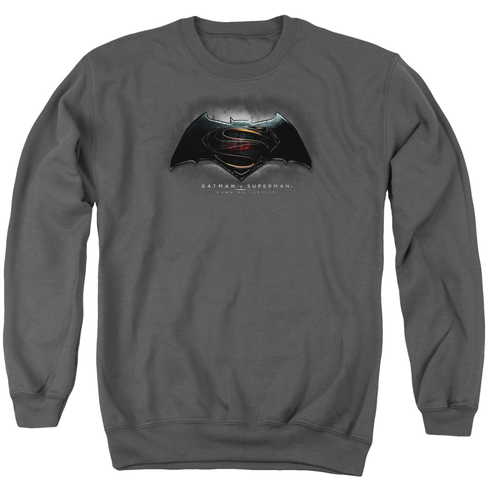 BVS106C-AS-2 Batman vs Superman Logo Adult Crewneck Sweatshirt, Charcoal - Medium