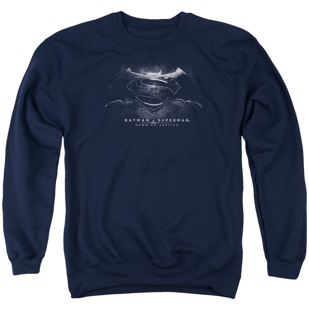 BVS104D-AS-2 Batman vs Superman BW Logo Adult Crewneck Sweatshirt, Navy - Medium