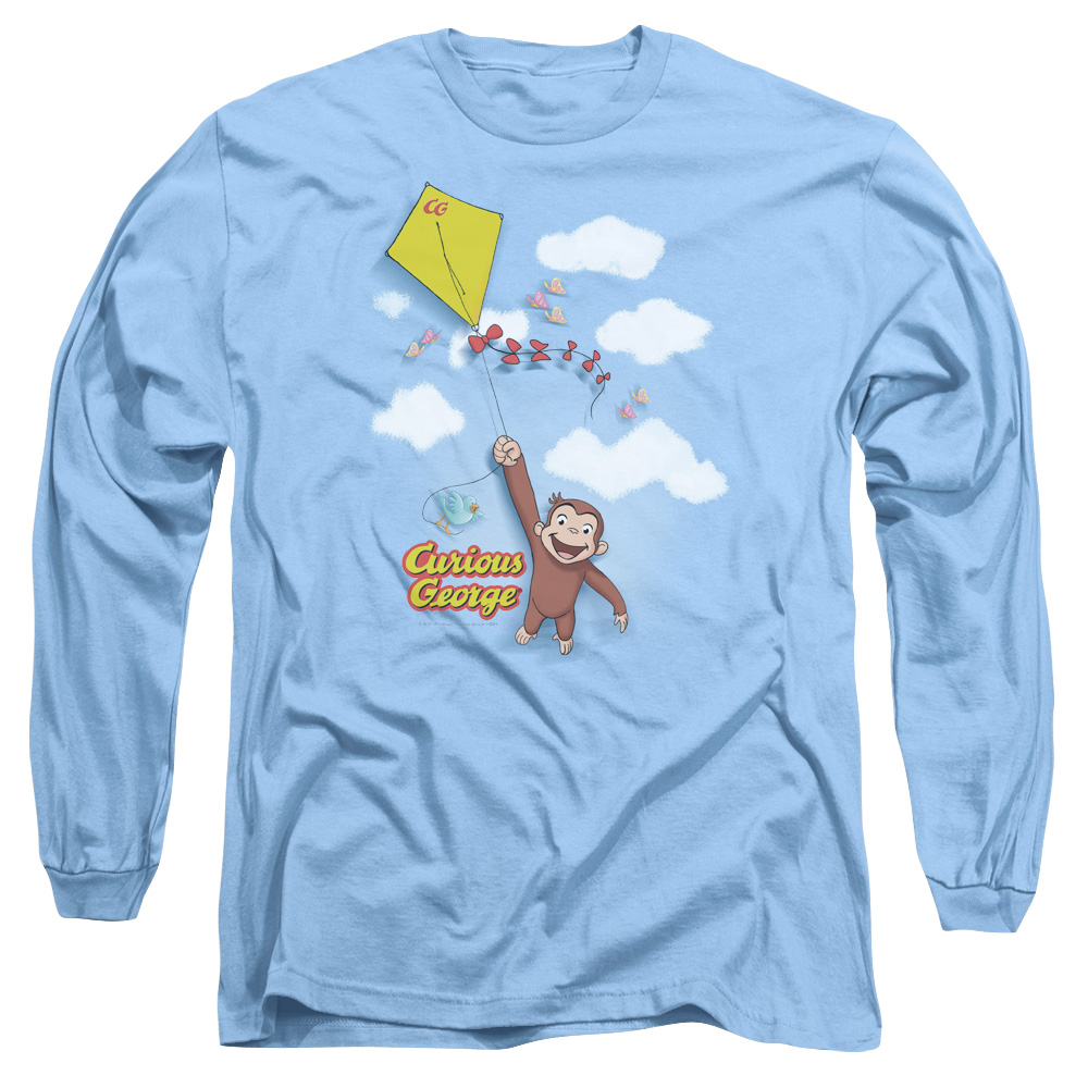 UNI666-AL-2 Curious George Flight Adult Long Sleeve T-Shirt, Carolina Blue - Medium