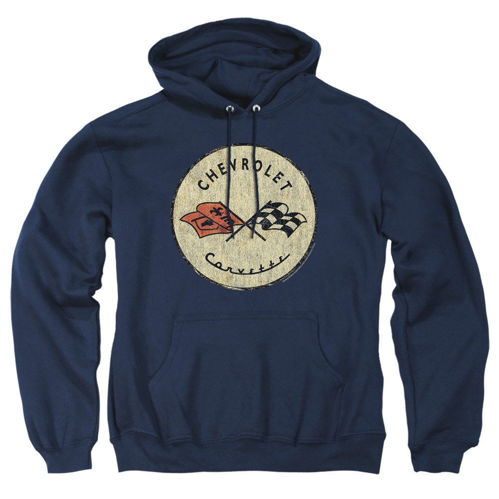 CHV157B-AFTH-2 Chevrolet Old Vette Adult Pullover Hoodie, Navy - Medium