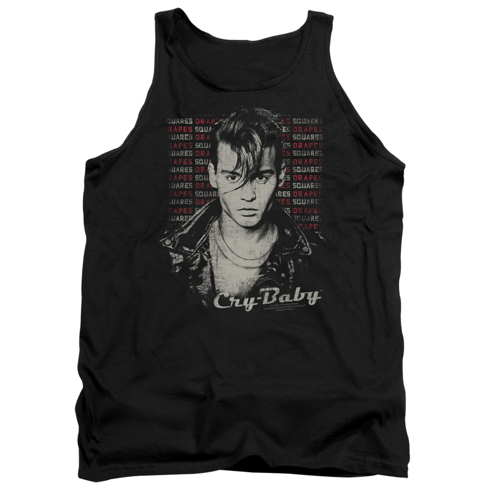 UNI184-TK-2 Cry Baby Drapes & Squares Adult Tank Top, Black - Medium