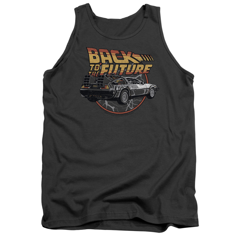 UNI991-TK-5 Back to the Future Time Machine Adult Tank Top, Charcoal - 2X