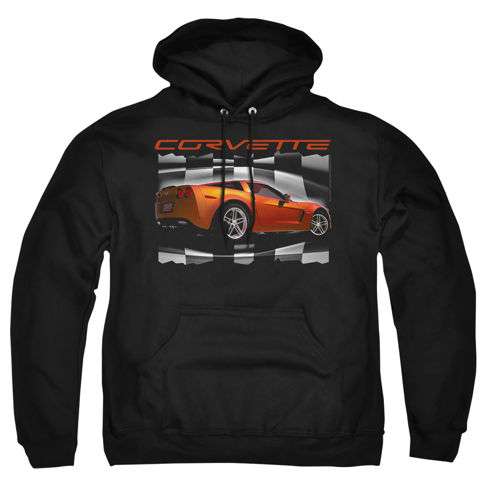 CHV162-AFTH-2 Chevrolet Orange Z06 Vette Adult Pullover Hoodie, Black - Medium
