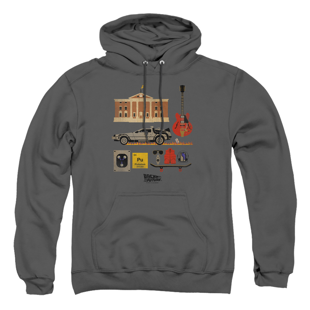 UNI900-AFTH-5 Back to the Future Items Adult Pullover Hoodie, Charcoal - 2X