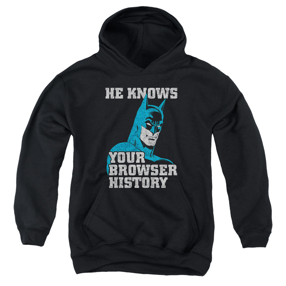 BM2832-YFTH-4 Batman Knows Youth Hooded Sweatshirt, Black - Extra Large