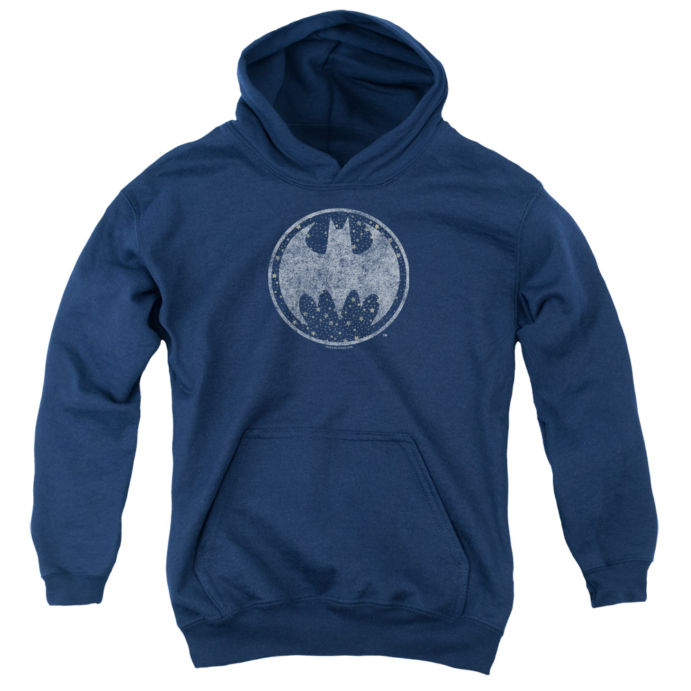 BM2897-YFTH-2 Batman Starry Night Shield Youth Hooded Sweatshirt, Navy - Medium