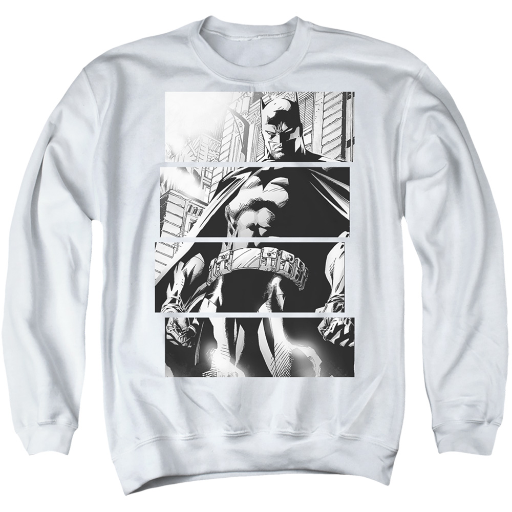 BM3440-AS-2 Batman Panels Adult Crewneck Sweatshirt, White - Medium