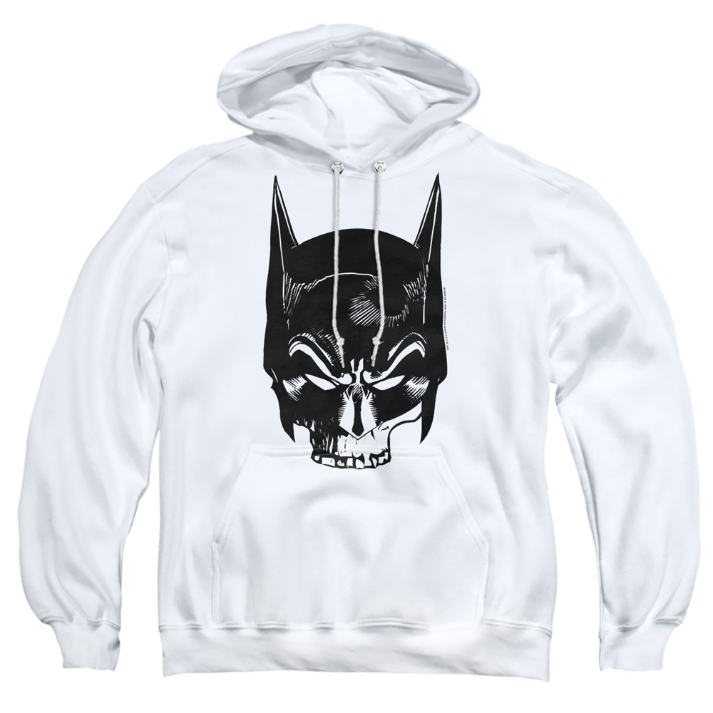 BM3442-AFTH-5 Batman Skull On White Adult Pullover Hoodie, White - 2X