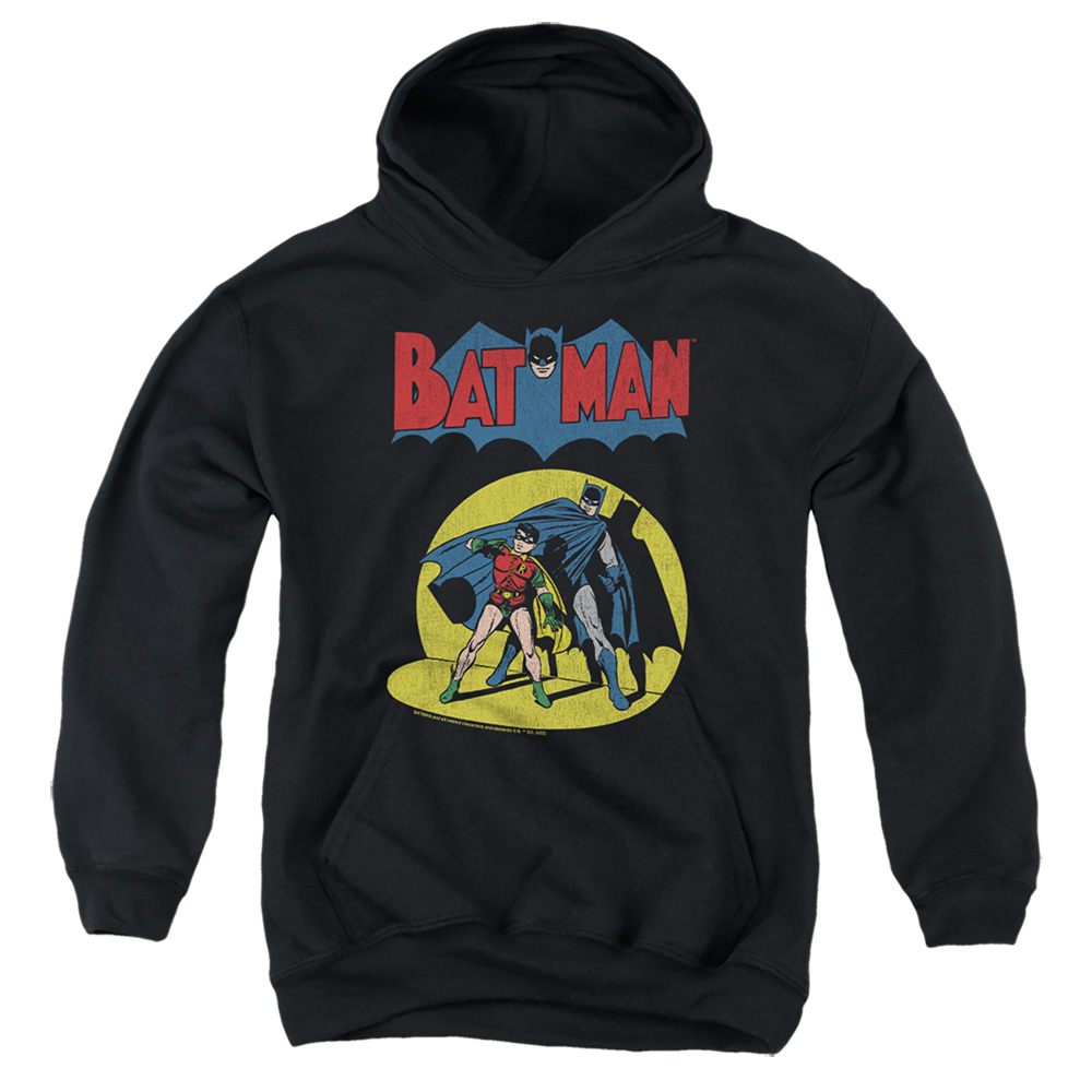 BM3557-YFTH-2 Batman & Robin Spotlight Youth Hooded Sweatshirt, Black - Medium