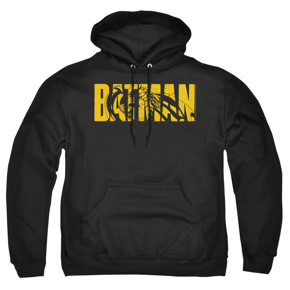 BM3443-AFTH-4 Batman Text On Black Adult Pullover Hoodie, Black - Extra Large