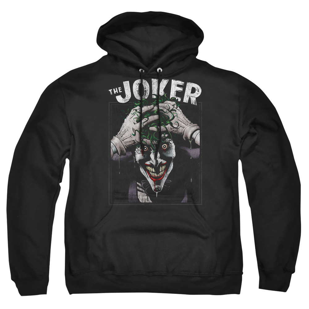 BM3452-AFTH-3 Batman Crazed Joker Adult Pullover Hoodie, Black - Large