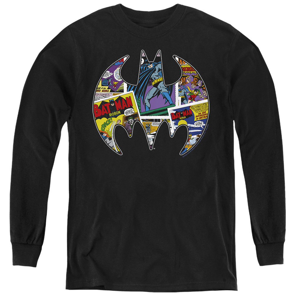BM3451-YL-2 Batman Comic Bat Long Sleeve Youth T-Shirt, Black - Medium
