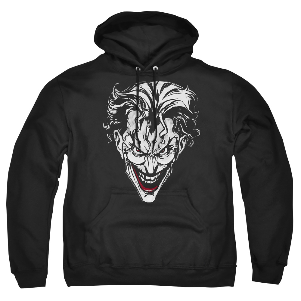 BM3471-AFTH-2 Batman Joker Red On Black Adult Pullover Hoodie, Black - Medium