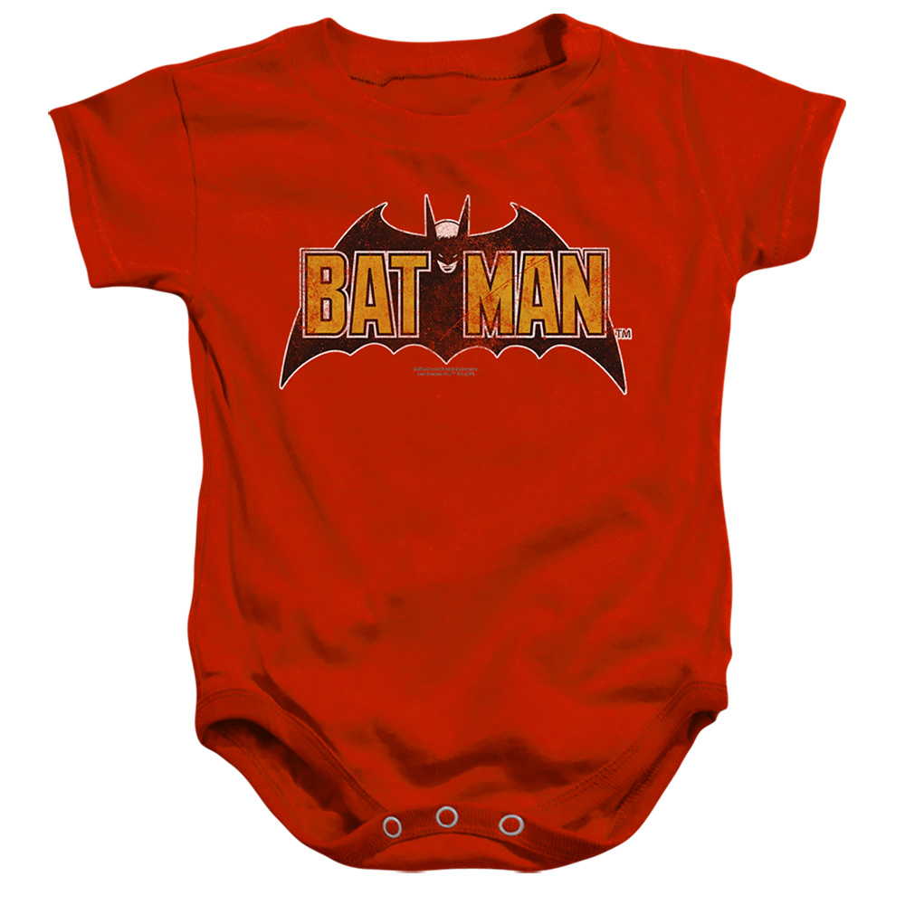 BM3496-SS-2 Batman Vintage Bat Logo On Red Infant Snapsuit, Red - Medium - 12 Month