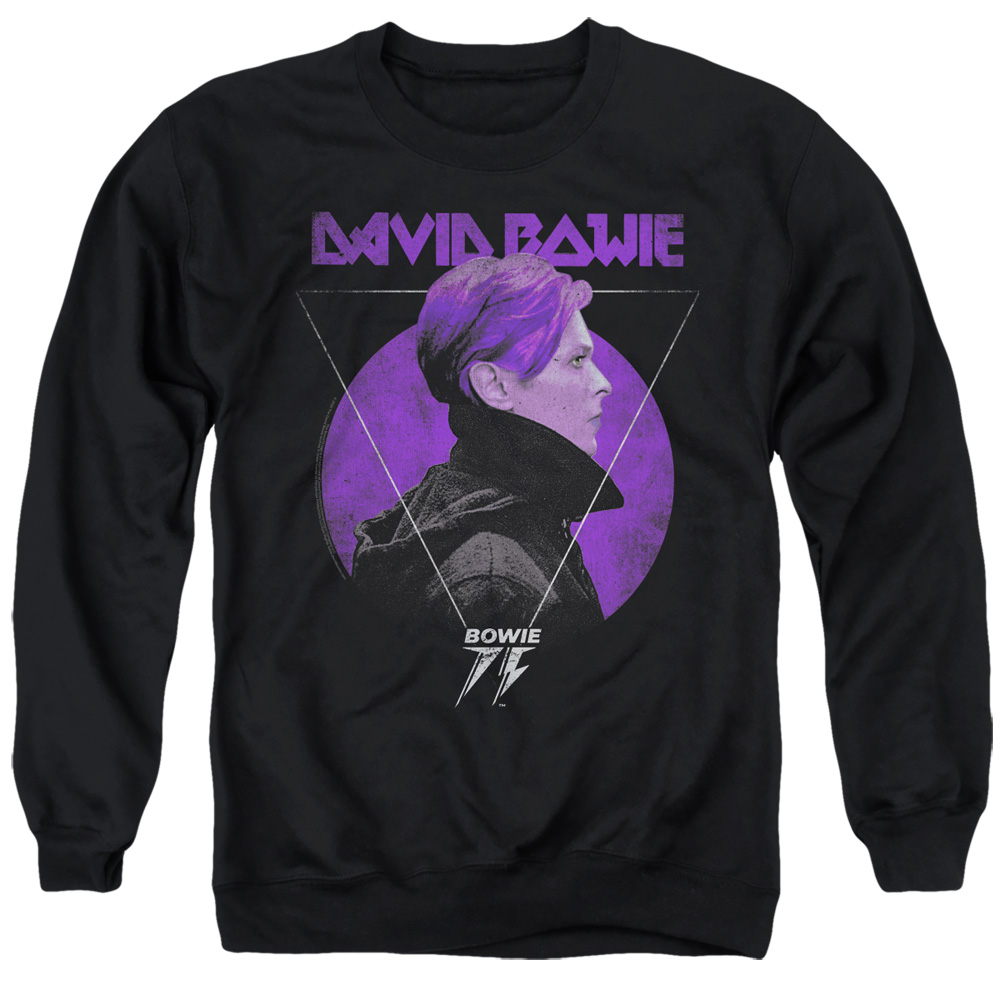 BOWIE193-AS-4 David Bowie Side Profile 75 Logo Adult Crewneck Sweatshirt, Black - Extra Large
