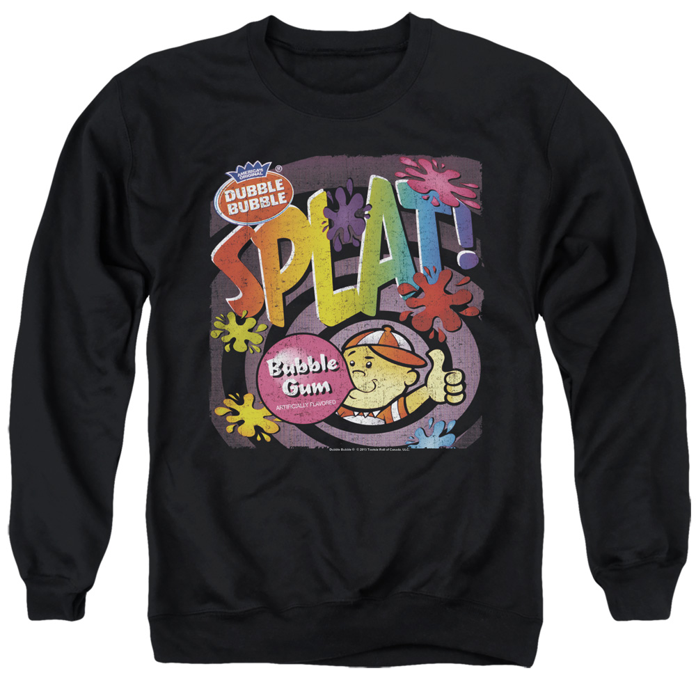 DBL129-AS-1 Dubble Bubble Splat Gum Adult Crewneck Sweatshirt, Black - Small