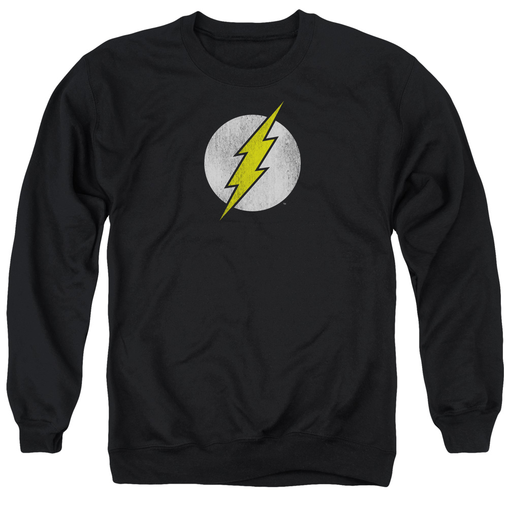 DCO137C-AS-3 DC Flash Flash Logo Distressed Adult Crewneck Sweatshirt, Black - Large