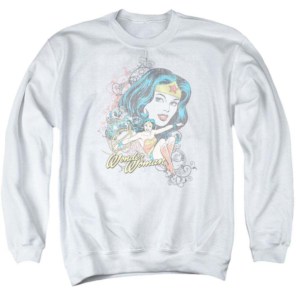DCO184-AS-5 DC Wonder Scroll Adult Crewneck Sweatshirt, White - 2X