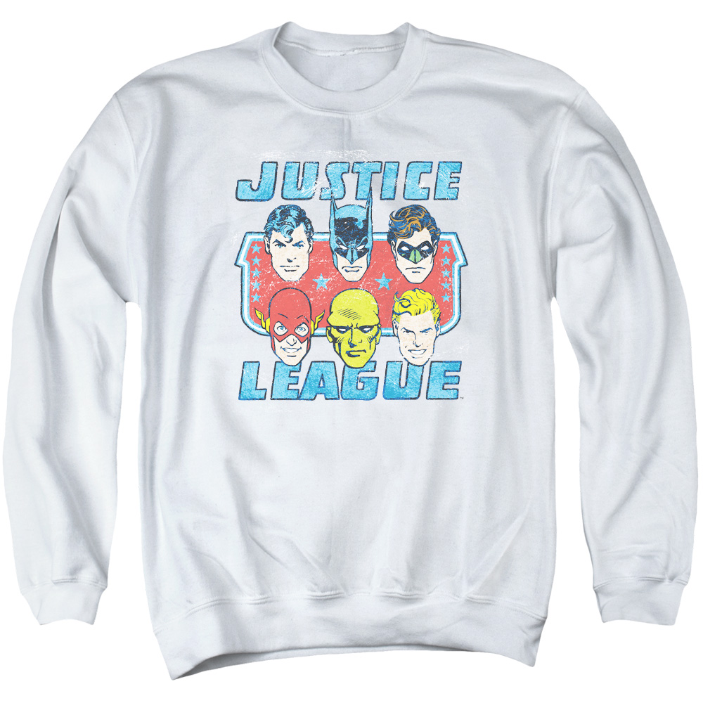 DCO745-AS-2 DC Faces of Justice Adult Crewneck Sweatshirt, White - Medium
