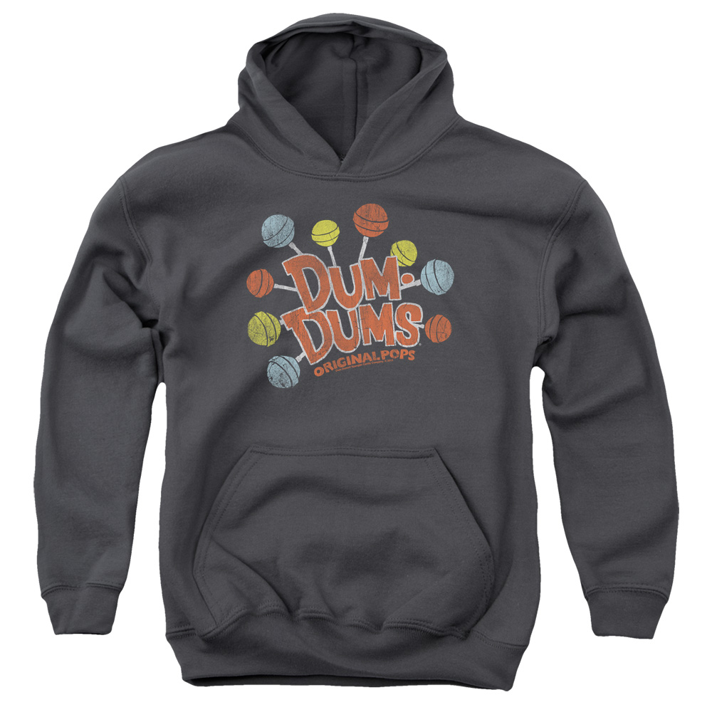 DUM111-YFTH-4 Dum Dums Original Pops Youth Hooded Sweatshirt, Charcoal - Extra Large