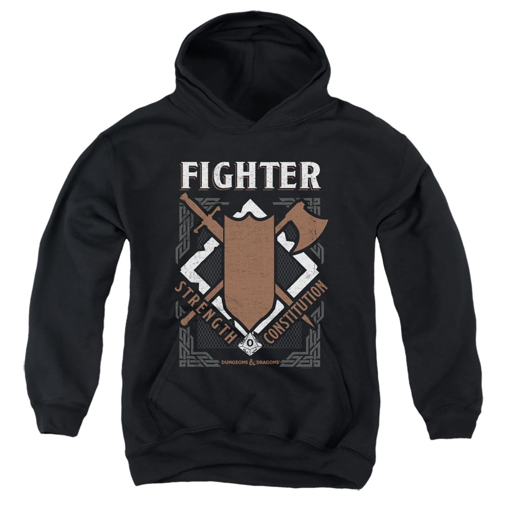HBRO660-YFTH-2 Dungeons & Dragons Fighter Youth Hooded Sweatshirt, Black - Medium