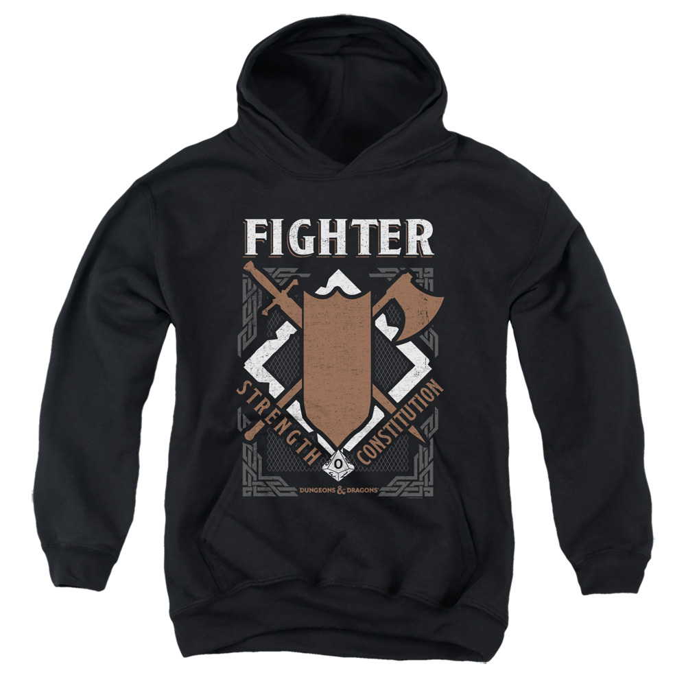 HBRO660-YFTH-4 Dungeons & Dragons Fighter Youth Hooded Sweatshirt, Black - Extra Large